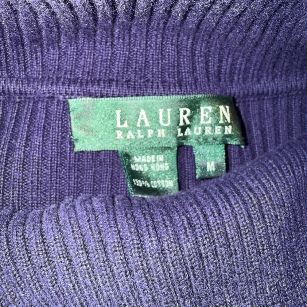Lauren Ralph Lauren Womens Ribbed Turtleneck Sweater Purple Long Sleeve Y2K Med - Picture 7 of 7